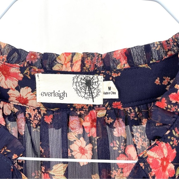 Anthropologie Everleigh Floral Tie Neck Ruffle Short Sleeve Button Blouse Top - Picture 5 of 6